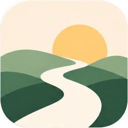 ToHabit app icon: a winding road through green hills under a sunrise